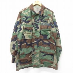 【20%OFF】L★古着 長袖 ミリタリー ジャケット メンズ 00年代 00s USエアフォース コンバット ウッドランドカモ USA製 緑 グリーン 迷彩 24dec05 中古 アウター フライト