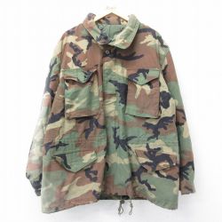 XL★古着 長袖 ミリタリー フィールド ジャケット メンズ 90年代 90s M-65 ウッドランドカモ 大きいサイズ ロング丈 USA製 緑系 グリーン 迷彩 24dec10 中古 アウター フライト