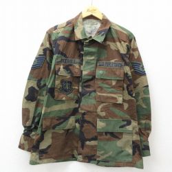 【20%OFF】L★古着 長袖 ミリタリー ジャケット メンズ 90年代 90s USエアフォース コンバット ウッドランドカモ USA製 茶他 ブラウン 迷彩 24dec21 中古 アウター フライト
