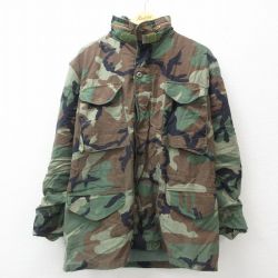 L★古着 長袖 ミリタリー フィールド ジャケット メンズ 80年代 80s M-65 ウッドランドカモ USA製 緑他 グリーン 迷彩 24dec21 中古 アウター フライト
