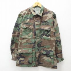 【20%OFF】M★古着 長袖 ミリタリー ジャケット メンズ 80年代 80s USアーミー パラシュート部隊 コンバット ウッドランドカモ USA製 茶他 ブラウン 迷彩 24dec21 中古 アウター フライト