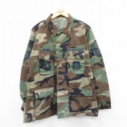 【20%OFF】XL★古着 長袖 ミリタリー ジャケット メンズ 90年代 90s USエアフォース コンバット リップストップ ウッドランドカモ USA製 緑他 グリーン 迷彩 24dec24 中古 アウター フライト