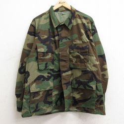 【20%OFF】XL★古着 長袖 ミリタリー ジャケット メンズ 90年代 90s コンバット ウッドランドカモ USA製 濃緑他 グリーン 迷彩 24dec24 中古 アウター フライト