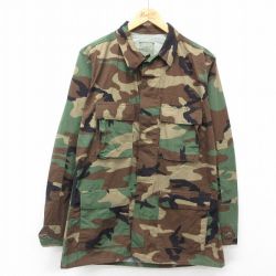 L★古着 長袖 ミリタリー ジャケット メンズ リップストップ ウッドランドカモ 茶他 ブラウン 迷彩 24dec26 中古 アウター フライト