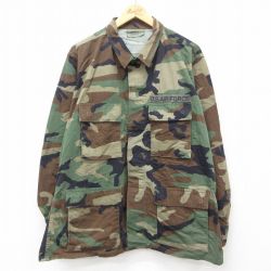 XL★古着 長袖 ミリタリー ジャケット メンズ 90年代 90s USエアフォース コンバット ウッドランドカモ USA製 緑 グリーン 迷彩 25jan16 中古 アウター フライト