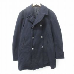 L★古着 長袖 ビンテージ ミリタリー オーバー コート メンズ 70年代 70s ロング丈 ウール USA製 黒 ブラック 25jan16 中古 アウター