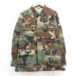 【20%OFF】L★古着 長袖 ミリタリー ジャケット メンズ 90年代 90s USアーミー コンバット リップストップ ウッドランドカモ USA製 緑 グリーン 迷彩 25jan20 中古 アウター フライト
