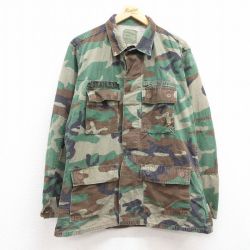 【20%OFF】L★古着 長袖 ミリタリー ジャケット メンズ 90年代 90s USアーミー コンバット リップストップ ウッドランドカモ コットン USA製 緑 グリーン 迷彩 25jan20 中古 アウター フライト