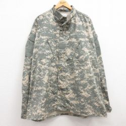 XL★古着 長袖 ミリタリー ジャケット メンズ 00年代 00s アーミー ARMY コンバット リップストップ デジタルカモ 大きいサイズ ロング丈 USA製 グレー他 迷彩 25feb06 中古 アウター フライト