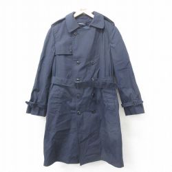 L★古着 長袖 ミリタリー トレンチ コート メンズ ロング丈 USA製 紺 ネイビー 25feb10 中古 アウター