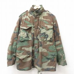 【20%OFF】L★古着 長袖 ミリタリー フィールド ジャケット メンズ 80年代 80s M-65 ウッドランドカモ USA製 緑 グリーン 迷彩 25feb19 中古 アウター フライト