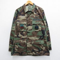 L★古着 長袖 ミリタリー ジャケット メンズ 90年代 90s エアフォース コンバット リップストップ ウッドランドカモ USA製 茶他 ブラウン 迷彩 25feb19 中古 アウター フライト