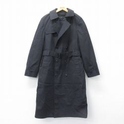 L★古着 長袖 ミリタリー トレンチ コート メンズ ライナー付き ロング丈 USA製 黒 ブラック 25feb26 中古 アウター