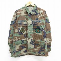 L★古着 長袖 ミリタリー ジャケット メンズ 00年代 00s USエアーフォース コンバット ウッドランドカモ USA製 緑 グリーン 迷彩 25mar04 中古 アウター フライト