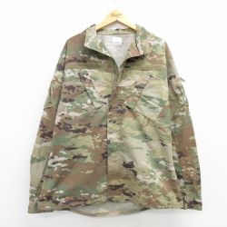 XL★古着 長袖 ミリタリー ジャケット メンズ リップストップ マルチカムカモ 大きいサイズ ロング丈 USA製 緑 グリーン 迷彩 25mar04 中古 アウター フライト