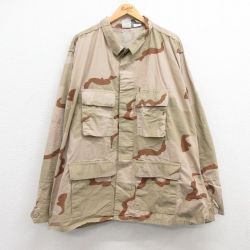 XL★古着 長袖 ミリタリー ジャケット メンズ 90年代 90s コンバット リップストップ デザートカモ 大きいサイズ ロング丈 コットン USA製 ベージュ他 カーキ 迷彩 【spe】 25mar04 中古 アウター フライト