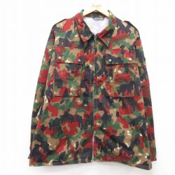XL★古着 長袖 ミリタリー ジャケット メンズ スイス軍 コットン 茶他 ブラウン 迷彩 25mar06 中古 アウター フライト