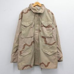 L★古着 長袖 ミリタリー フィールド ジャケット メンズ 80年代 80s M-65 デザートカモ ロング丈 USA製 ベージュ他 カーキ 迷彩 25mar21 中古 アウター フライト