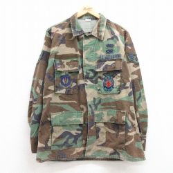 L★古着 長袖 ミリタリー ジャケット メンズ 00年代 00s USエアーフォース リップストップ ウッドランドカモ コットン USA製 緑 グリーン 迷彩 25apr11 中古 アウター フライト