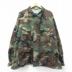 XL★古着 長袖 ミリタリー ジャケット メンズ 90年代 90s ウッドランドカモ 大きいサイズ USA製 緑 グリーン 迷彩 【spe】 25apr12 中古 アウター フライト