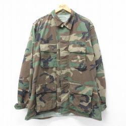 XL★古着 長袖 ミリタリー ジャケット メンズ 80年代 80s USアーミー コンバット 大きいサイズ USA製 緑 グリーン 迷彩 25apr12 中古 アウター フライト
