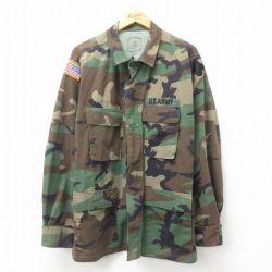 XL★古着 長袖 ミリタリー ジャケット メンズ 90年代 90s コンバット ウッドランドカモ USA製 緑 グリーン 迷彩 【spe】 25may12 中古 アウター フライト