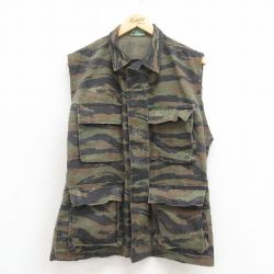 M★古着 ミリタリー ベスト メンズ 90年代 90s タイガーカモ USA製 緑 グリーン 迷彩 25aug12 中古 アウター