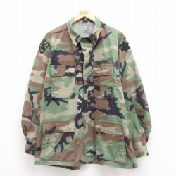 XL★古着 長袖 ミリタリー ジャケット メンズ コンバット ウッドランドカモ USA製 緑 グリーン 迷彩 25sep04 中古 アウター フライト