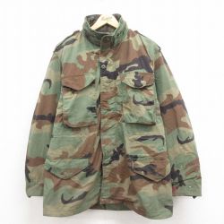 L★古着 長袖 ミリタリー フィールド ジャケット メンズ 80年代 80s M-65 ウッドランドカモ USA製 緑 グリーン 迷彩 25sep04 中古 アウター フライト