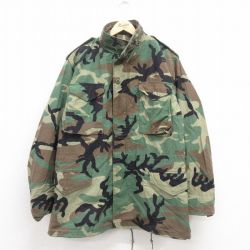L★古着 長袖 ミリタリー フィールド ジャケット メンズ 90年代 90s M-65 ウッドランドカモ USA製 緑 グリーン 迷彩 25sep04 中古 アウター フライト