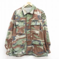 【20%OFF】L★古着 長袖 ミリタリー ジャケット メンズ 80年代 80s USアーミー コンバット ウッドランドカモ 濃ベージュ他 カーキ 迷彩 25sep05 中古 アウター フライト