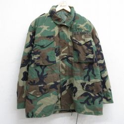 L★古着 長袖 ミリタリー フィールド ジャケット メンズ 90年代 90s M-65 USアーミー ARMY ウッドランドカモ USA製 濃緑他 グリーン 迷彩 25sep22 中古 アウター フライト