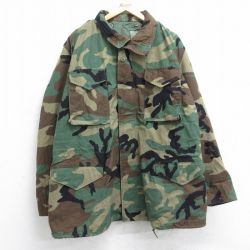 XL★古着 長袖 ミリタリー フィールド ジャケット メンズ 90年代 90s M-65 ウッドランドカモ ロング丈 USA製 濃緑他 グリーン 迷彩 25sep22 中古 アウター フライト