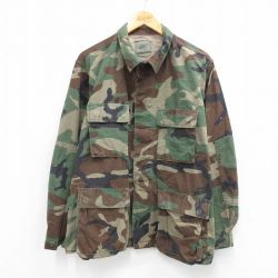 【20%OFF】XL★古着 長袖 ミリタリー ジャケット メンズ 90年代 90s コンバット リップストップ ウッドランドカモ コットン USA製 濃緑他 グリーン 迷彩 25sep27 中古 アウター フライト