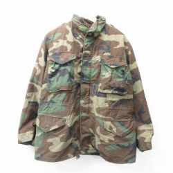 L★古着 長袖 ミリタリー フィールド ジャケット メンズ 80年代 80s M-65 ウッドランドカモ USA製 濃緑他 グリーン 迷彩 内側キルティング 【spe】 25oct01 中古 アウター フライト