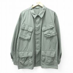 XL★古着 長袖 ミリタリー ジャケット メンズ リップストップ 大きいサイズ コットン 濃緑 グリーン 25oct01 中古 アウター フライト