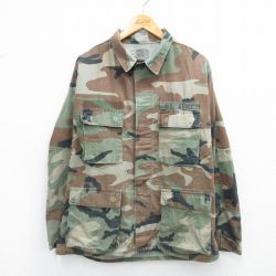 L★古着 長袖 ミリタリー ジャケット メンズ 80年代 80s コンバット ウッドランドカモ USアーミー ARMY USA製 濃緑 グリーン 迷彩 25oct04 中古 アウター フライト