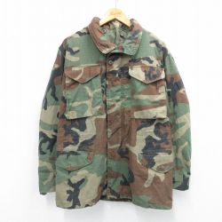 M★古着 長袖 ミリタリー フィールド ジャケット メンズ 80年代 80s M-65 ウッドランドカモ USA製 濃緑 グリーン 迷彩 25oct04 中古 アウター フライト