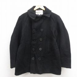L★古着 長袖 ミリタリー ピーコート Pコート メンズ ウール USA製 黒 ブラック 内側キルティング 25oct04 中古 アウター