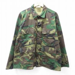 【20%OFF】XL★古着 長袖 ミリタリー ジャケット メンズ 90年代 90s ウッドランドカモ コットン USA製 緑 グリーン 迷彩 25oct14 中古 アウター フライト