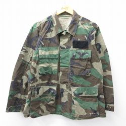 L★古着 長袖 ミリタリー ジャケット メンズ 90年代 90s コンバット ウッドランドカモ リップストップ コットン USA製 緑他 グリーン 迷彩 25oct16 中古 アウター フライト