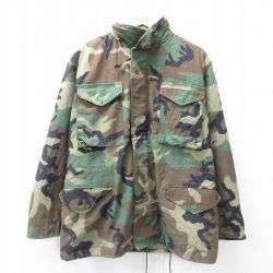 【20%OFF】L★古着 長袖 ミリタリー フィールド ジャケット メンズ 90年代 90s M-65 ウッドランドカモ USA製 緑他 グリーン 迷彩 25oct16 中古 アウター フライト