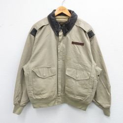 XL★古着 長袖 ミリタリー コックピット ジャケット メンズ 00年代 00s A-2 襟レザー エアフォース USアーミー ARMY ベージュ カーキ 25oct22 中古 アウター フライト