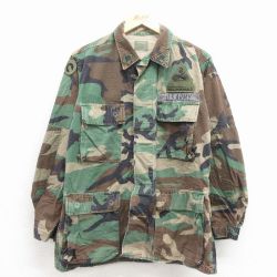 M★古着 長袖 ミリタリー ジャケット メンズ 90年代 90s USアーミー コンバット リップストップ コットンUSA製 緑他 迷彩 25dec02