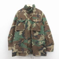 XL★古着 長袖 ミリタリー フィールド ジャケット メンズ 90年代 90s M-65 大きいサイズ ロング丈 ウッドランドカモ USA製 緑 迷彩 25dec24