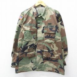 L★古着 長袖 ミリタリー ジャケット メンズ USアーミー パラシュート部隊 リップストップ ウッドランドカモ 緑他 迷彩【spe】 26jan10