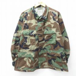 XL★古着 長袖 ミリタリー ジャケット メンズ 90年代 90s コンバット リップストップ ウッドランドカモ USA製 緑他 迷彩 26jan10
