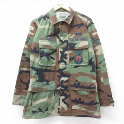 M★古着 長袖 ミリタリー ジャケット メンズ 00年代 00s USエアフォース コンバット リップストップ ウッドランドカモ USA製 緑他 迷彩 26jan15