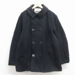 XL★古着 長袖 ミリタリー ピーコート メンズ 90年代 90s ウール USA製 黒 内側キルティング 26jan16