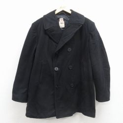 XL★古着 長袖 ミリタリー ピーコート メンズ 90年代 90s ロング丈 ウール USA製 黒 26jan16
